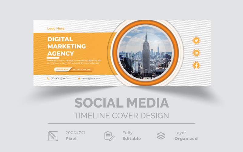 Capa da linha do tempo de mídia social corporativa promocional da agência de marketing digital