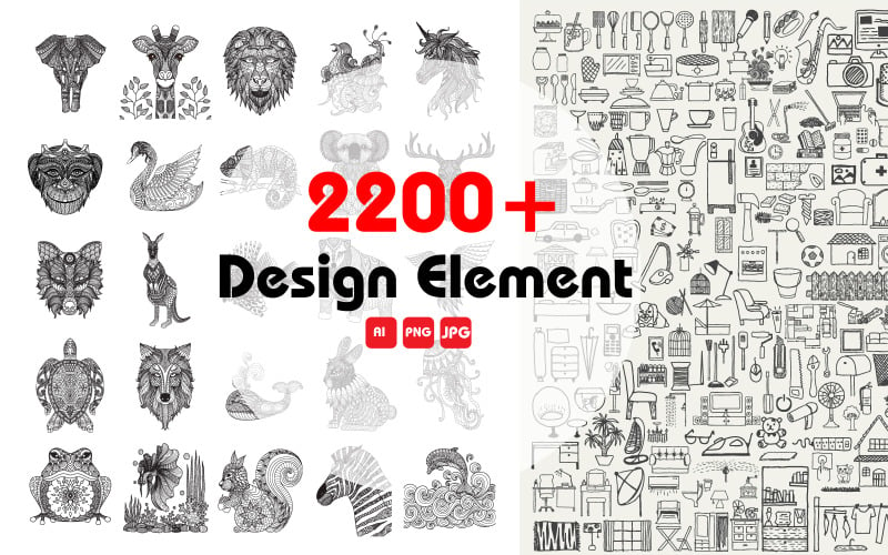 Oltre 2200 vettori di elementi di design (EPS, PNG, JPEG).