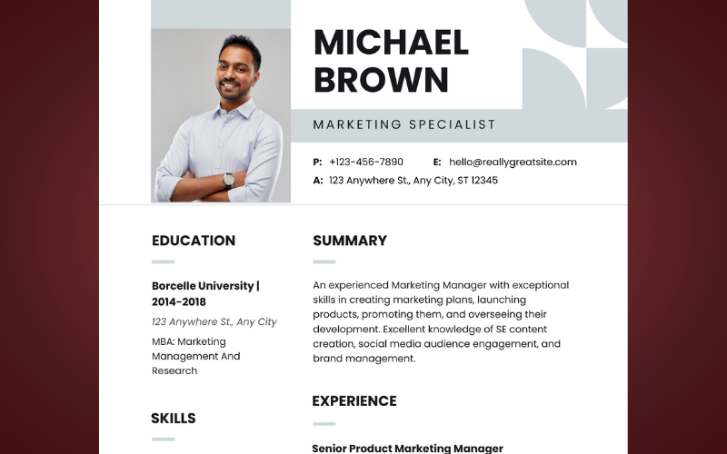 Minimalistyczny szablon CV Specjalista ds. Marketingu