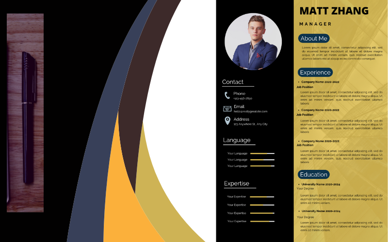 Modello di curriculum di marketing digitale professionale moderno giallo nero