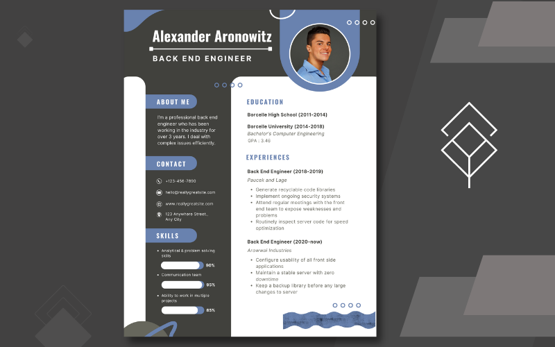 Weiß Blau Einfacher Back-End-Ingenieur Professioneller Lebenslauf