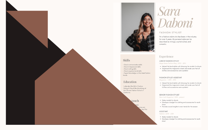 Curriculum Vitae minimaliste élégant pour CV de styliste de mode