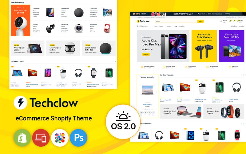 Магазин электроники Techclow Shopify Тема