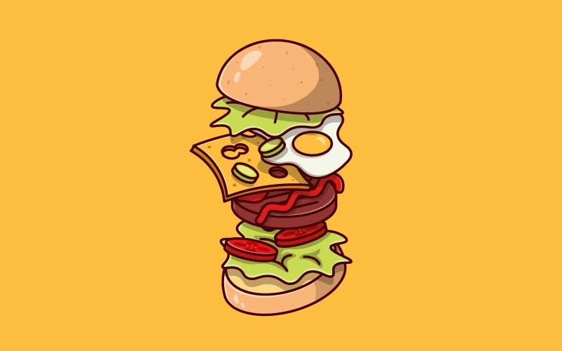 Burger Restauration Rapide Anatomie Dessin Animé Vecteur Design Plat Illustration