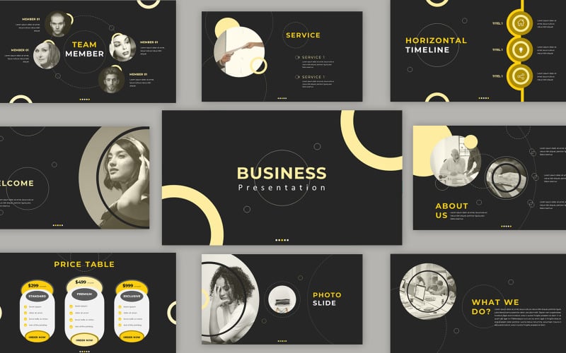 Zwart en geel zakelijke PowerPoint-presentatie