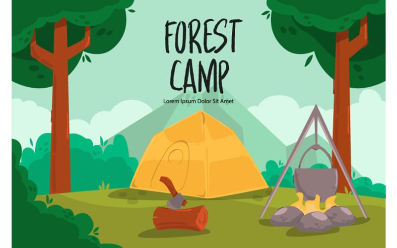 Ilustración de fondo de campamento de bosque
