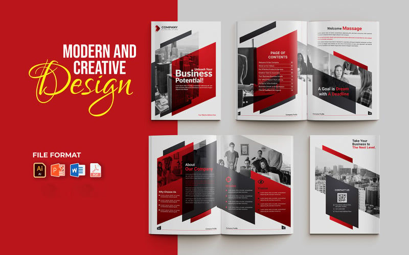 Kreatív és modern éves jelentés 24 oldalas többcélú üzleti brosúra sablon