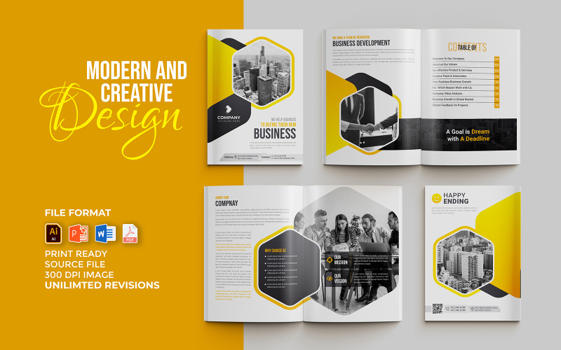 Creatieve en moderne multifunctionele zakelijke brochuresjabloon van 16 pagina's