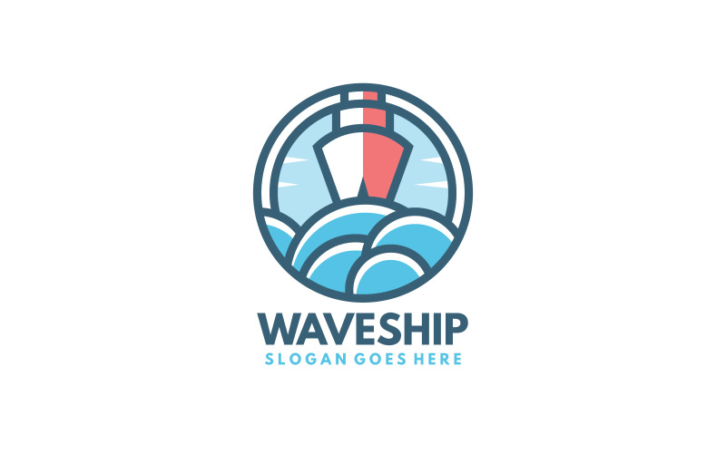 Modello di logo della nave dell'onda lineare