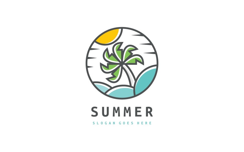 海滩棕榈和夏季标志模板