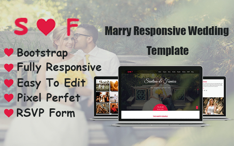 Marry - Modello HTML di matrimonio reattivo