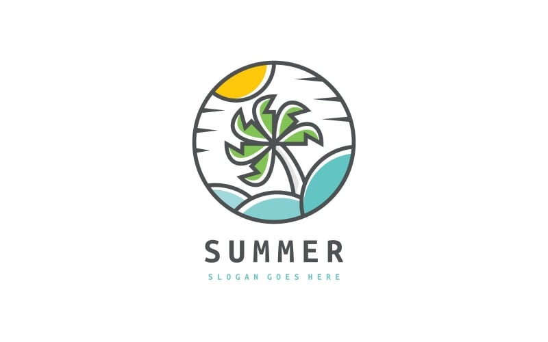 Plaj Palmiyesi ve yaz Logo Şablonu