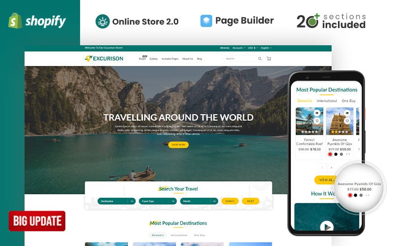 Tema de Shopify para excursiones y viajes