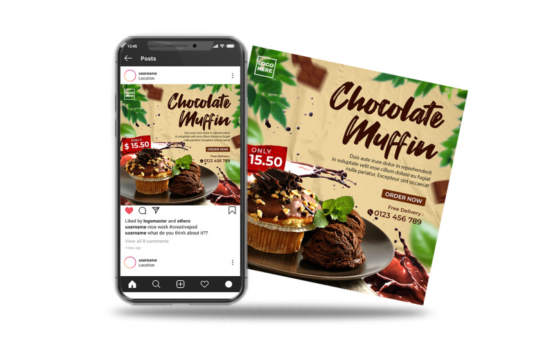 Instagram Post Social Media Template Chocolate Muffin, 48% OFF
