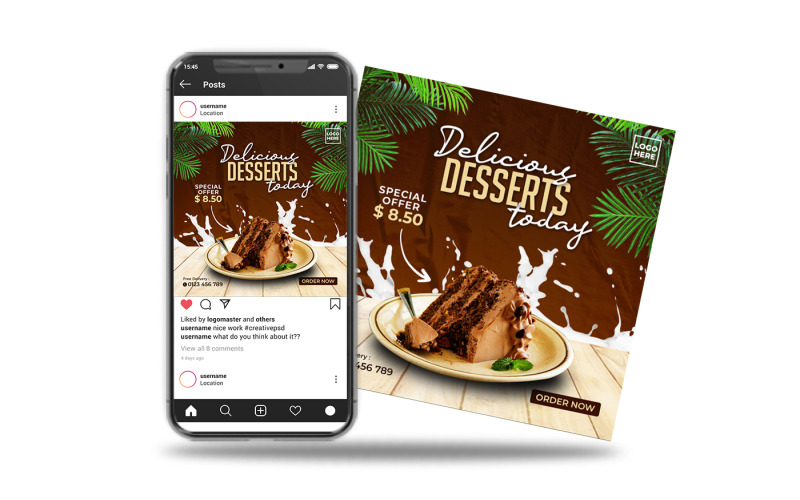 Instagram-Post-Social-Media-Vorlage Köstliche Kuchen-Desserts