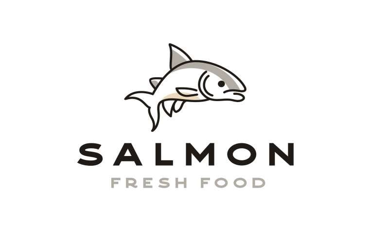 Line Art Salmon Poke Bar Logo Design Inspiration Vector