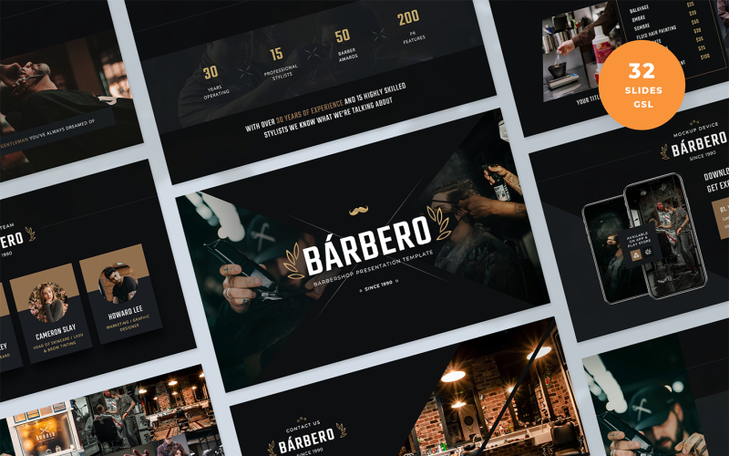 Modello per diapositive di Google per la presentazione del negozio di barbiere
