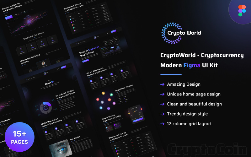 Crypto World - Digitale valuta Moderne web Figma UI-sjabloon