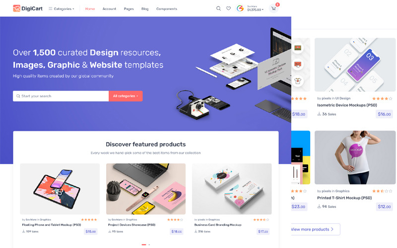 DigiCart - Digital Products Marketplace HTML Template with Dashboard