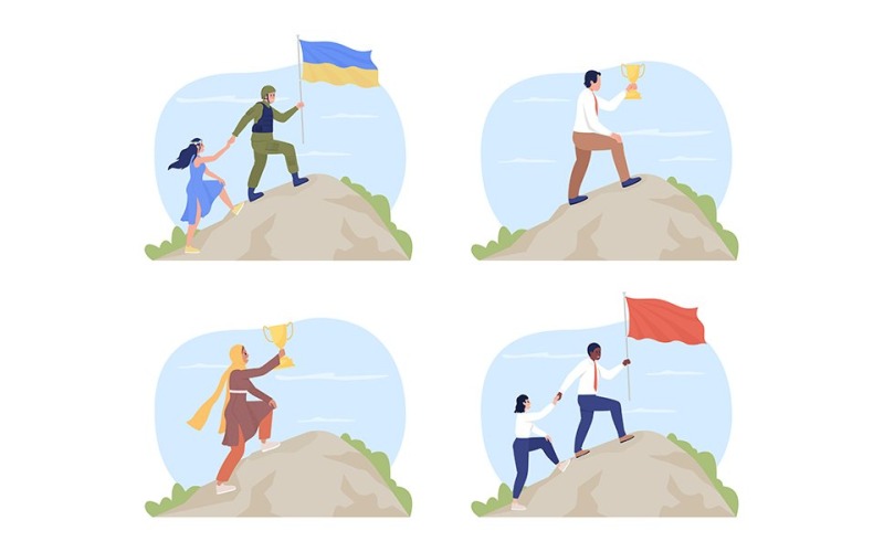 Ensemble d'illustrations isolées vectorielles 2D pour atteindre des objectifs tout au long de la vie