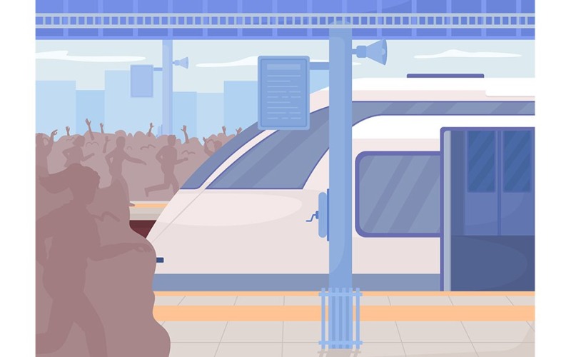 Akut evakuering situation platt färg vektorillustration