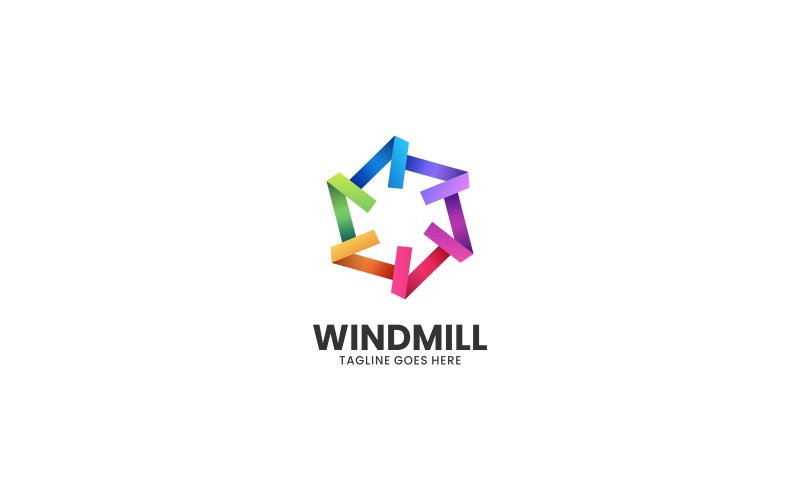 Barevné Větrný Mlýn Line Art Logo