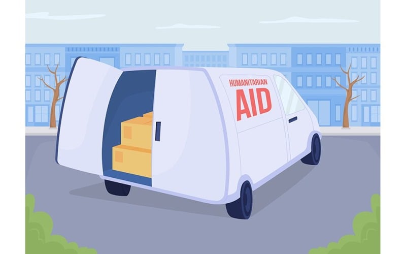 Dostarczanie pomocy humanitarnej na Ukrainie ilustracji wektorowych płaski kolor