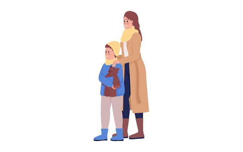 Mother With Son Showing Relief And Gratitude Semi Flat Color Vector