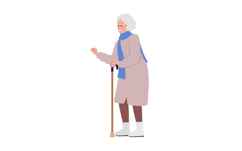 Stará žena s úsměvem s vděčností poloplochý barevný vektorový charakter