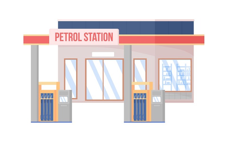 Bensinstation semi platt färg vektorobjekt