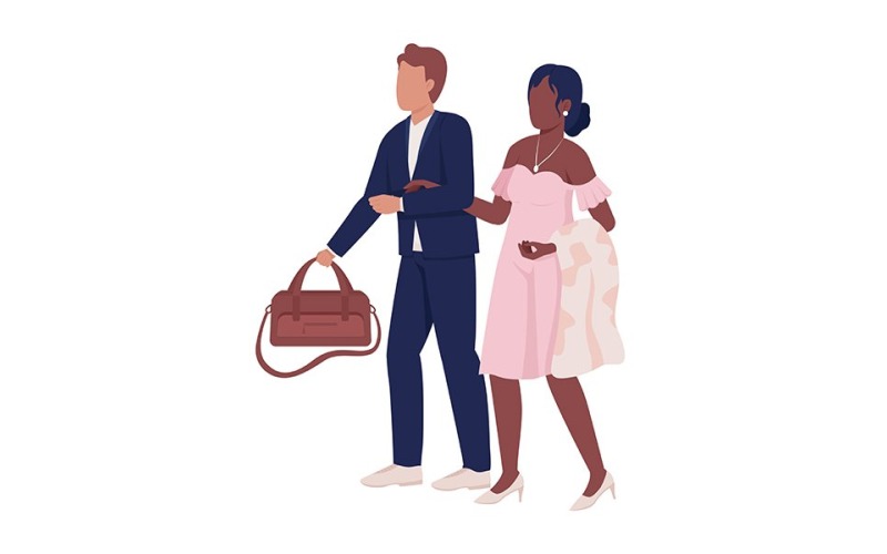 Elegantní muž a žena semi ploché barevné vektorové znaky