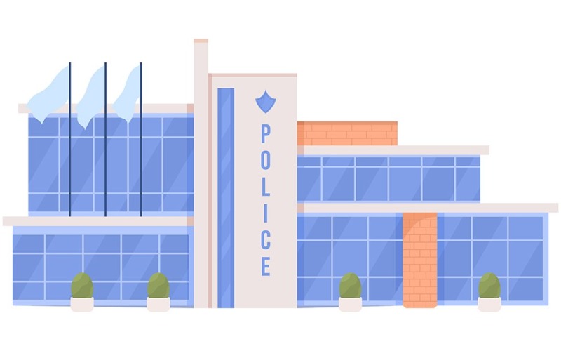 Immeuble de bureaux de police objet vectoriel de couleur semi-plat