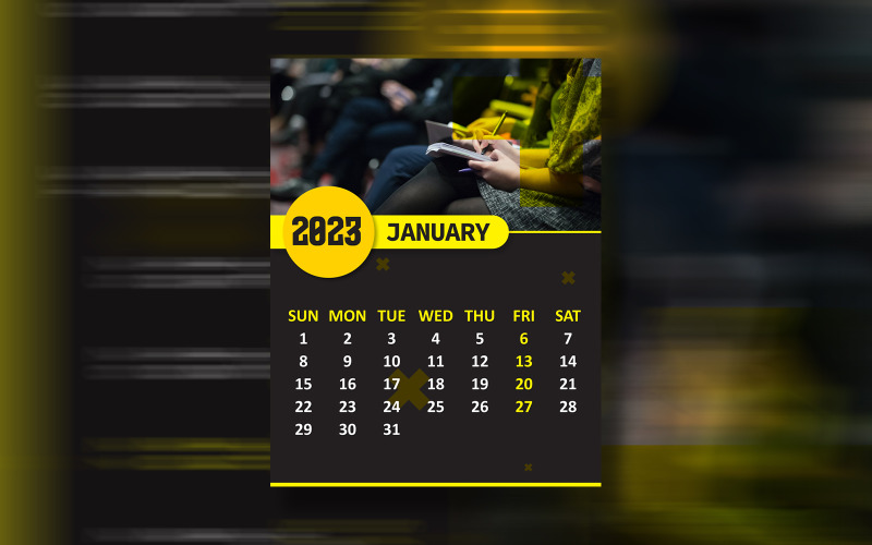 2023-as éves naptár nyomtatásra kész Eps vektorsablon
