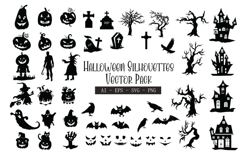 47 Halloweeen Silhouettes Pack - Halloween Vectors