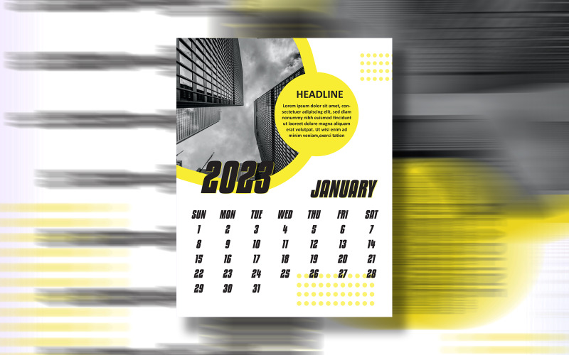 Calendrier moderne de 12 mois 2023 Modèle de vecteur Eps prêt à imprimer