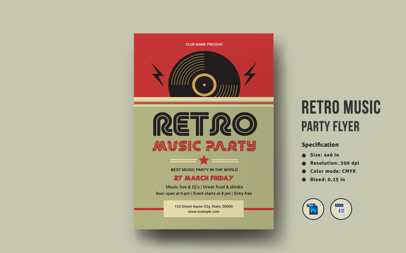 Modèle de Flyer de fête de musique rétro