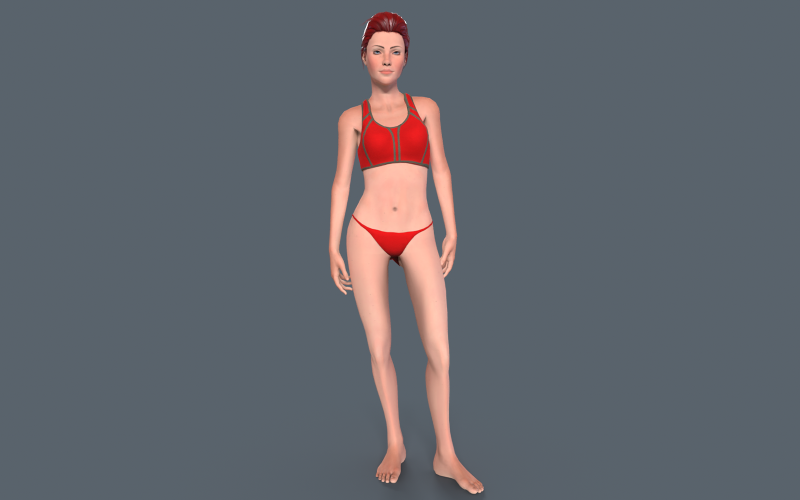 Modelo 3D Low-poly de personaje de mujer roja