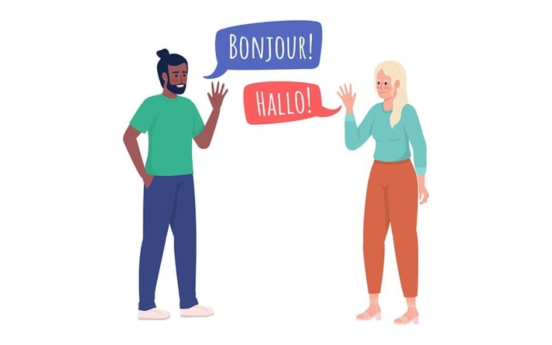 Amigos de aprendizaje de idiomas caracteres vectoriales de color semiplano