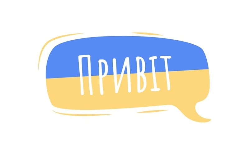 Hallo in ukrainischer Sprache, halbflache Farbvektor-Sprechblase
