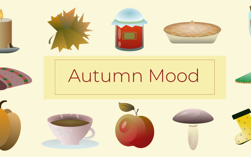 Ambiance d'automne 12 images vectorielles dans le thème de l'automne, pour cartes, autocollants, décoration.