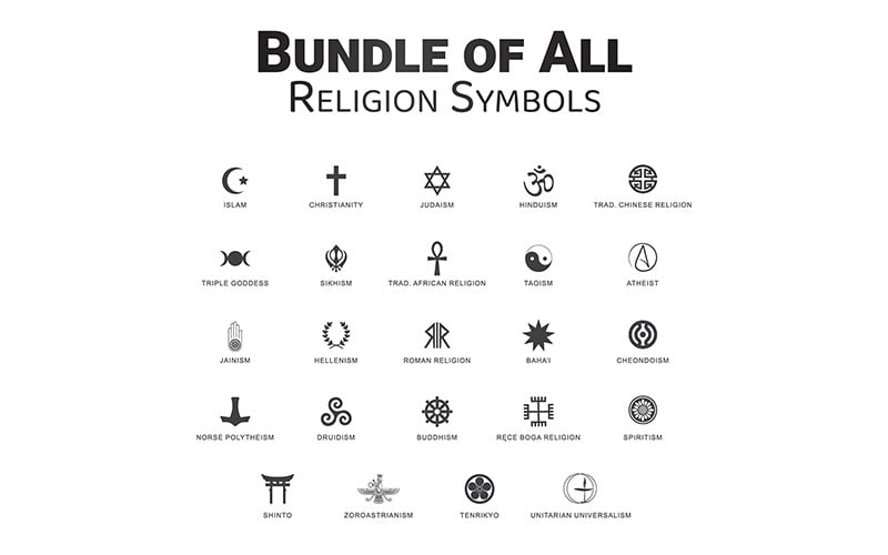 Zestaw ikon ikon religii - pakiet wszystkich symboli religijnych