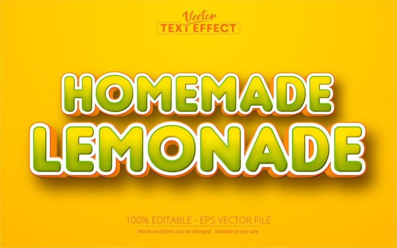 Limonada casera: efecto de texto editable, estilo de texto de dibujos animados, ilustración gráfica