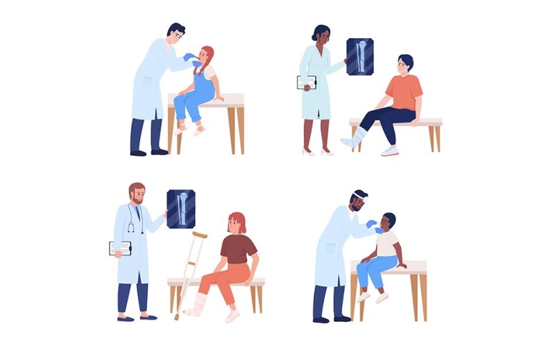 Traumatologia i pediatryczny zestaw półpłaskich kolorowych znaków wektorowych