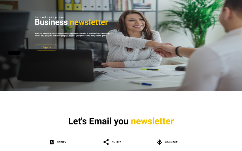 Elementi dell'interfaccia utente della pagina di destinazione del design dell'interfaccia utente della newsletter