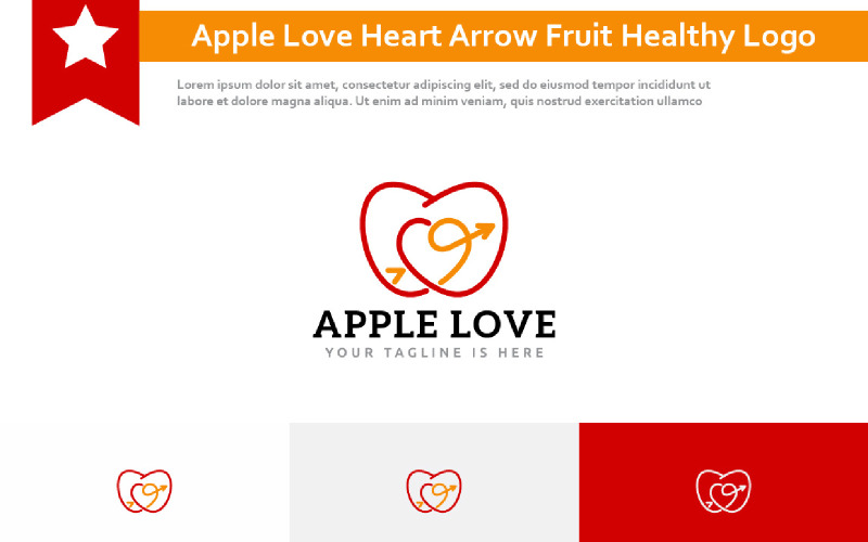 Apple Love Heart Arrow Frukt Healthy Food Line Logotyp