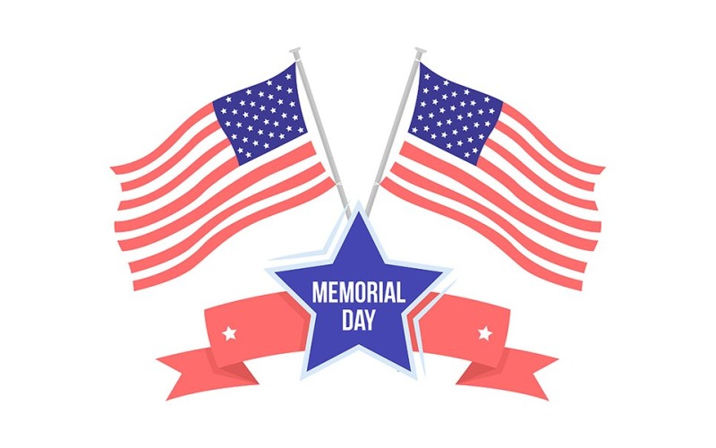Amerikai zászlók Memorial Day félig lapos színes vektoros objektumhoz