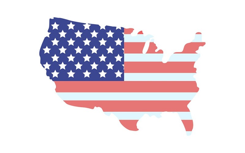 Bandeira americana nacional no objeto de vetor de cor semi plana do mapa do país