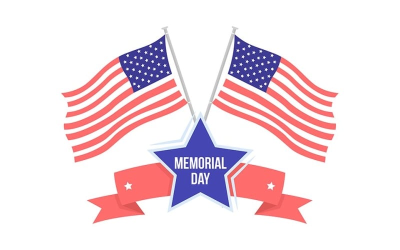Drapeaux américains pour l'objet vectoriel couleur semi-plat du Memorial Day