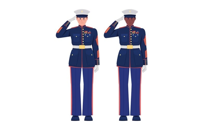 Full dress uniform semi flat color vector characters