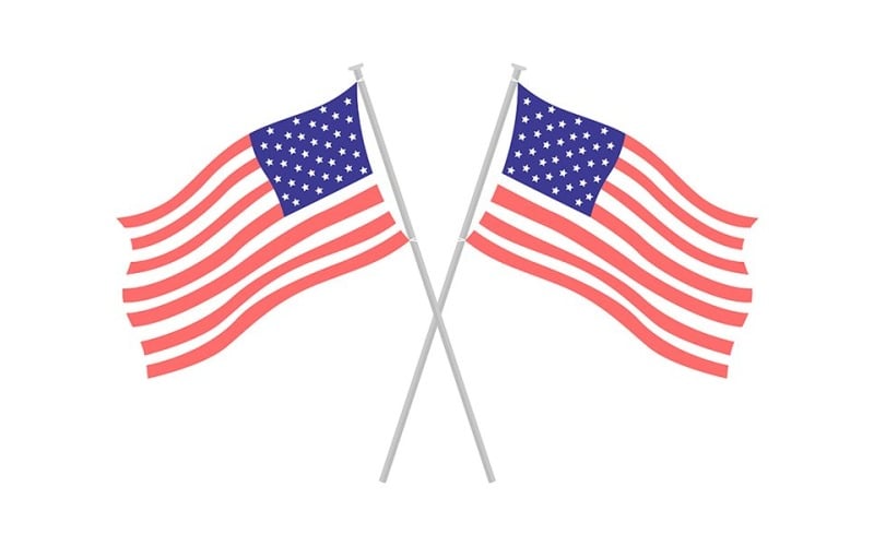 Paire de drapeaux américains nationaux objet vectoriel couleur semi-plat